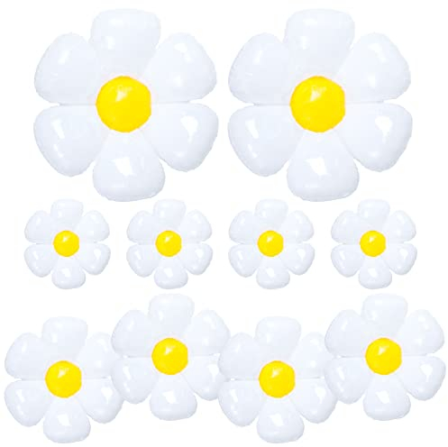 LUTER 10 Pezzi Palloncini a Margherita, Multi-formato Bianchi Palloncini Fiori, Stile Fresco Palloncino Bianco con Pellicola Alluminio per Foto Feste Compleanno Matrimoni (110x97cm, 71x71cm, 50x41cm)