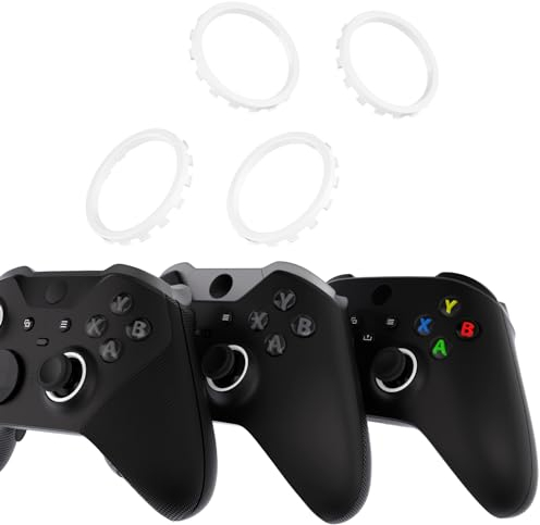 eXtremeRate 2 Paar Thumbsticks Akzentringe für Xbox One Elite V1 & Xbox Elite Series 2 Controller, Ersatz Accent-Ringe Schutz Sticks Zentrierringe für Xbox Series X/S ASR Version Shell-Weiß