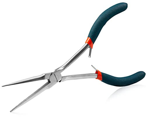 SPEEDWOX 7 Inches Long Reach Needle Nose Pliers with Teeth, Extra Long Nose Mini Precision Wire Looping Pliers for Jewelry Making, Bending Wire and Small Object Gripping