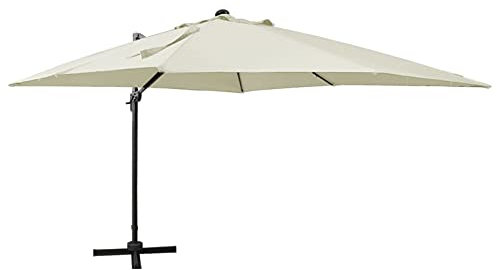YUMENG Ampelschirm mit Mast, Balkon Sonnenschirm, Marktschirm, Garten, Balkon Schirm, Sonnen Schirme, Balkonschirm, und LED-Leuchten Sandfarben 300 cm