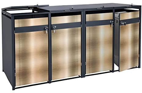 4er Mülltonnenverkleidung HWC-J82, Mülltonnenbox, erweiterbar, Metall 100kg, anthrazit - Gold