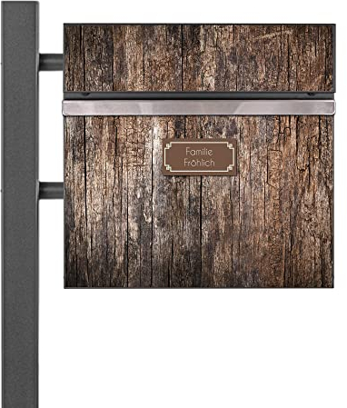 banjado® Standbriefkasten Anthrazit mit Namensschild Altes Holz & Zeitungsfach/Briefkasten mit Standfuß in Anthrazit/Postkasten A4 Einwurf inkl. Montagematerial & 2 Schlüsseln
