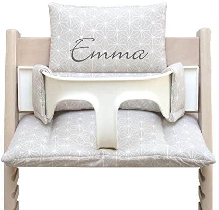 Blausberg Baby - Tripp Trapp Sitz-Kissen Set personalisiert mit Name (Happy Star Beige Abwaschbar) - Geschenk zu Geburt oder Geburtstag, Glückwunsch zur Geburt, für Jungen und Mädchen