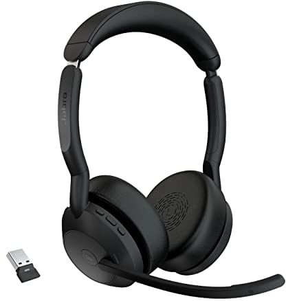 Jabra Evolve2 55 Cuffie Wireless Stereo con tecnologia Jabra Air Comfort, USB-A dongle, Ottimizzato per Microsoft Teams, Stereo, Senza Supporto