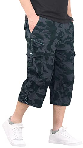 Allthemen Herren Cargo Shorts mit Gummiband 3/4 Bermuda Shorts Männer Cargo Hose Sommer Kurze Hose Camouflage 3XL