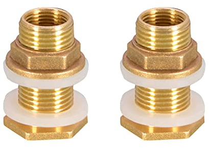 SagaSave Messingwassertankfuge, 2 Stück Tankdurchführung Wassertankgelenk Wasser Butt Messing mit Gummisiegel für Wasserturm, Regenfässer (Außengewinde G1/2 DN15 auf Innengewinde G3/8 DN10)