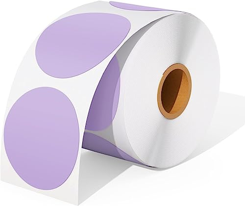 MUNBYN Lila Runde Etiketten Selbstklebend 50 * 50mm Rolle-Versandetiketten 750 Etiketten Kreis Thermodirekt Etiketten für DIY-Logo-Design QR-Code Namensschild Adressetiketten Haushaltsetiketten