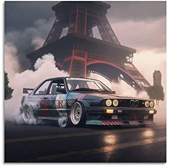 Altes Auto-Poster BMW M3 E30 Performance Auto ästhetische Tapete Poster dekorative Malerei Leinwand Wandposter und Kunstbild Druck Moderne Familie Schlafzimmer Dekor Poster 40 x 40 cm