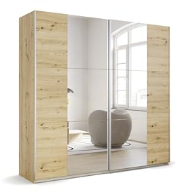 Rauch Möbel Kronach Schwebetürenschrank Schrank Kleiderschrank Eiche Artisan, Holz, mit Spiegel, 2-türig, Inklusive 2 Kleiderstangen, 2 Einlegeböden, BxHxT 218x210x59cm