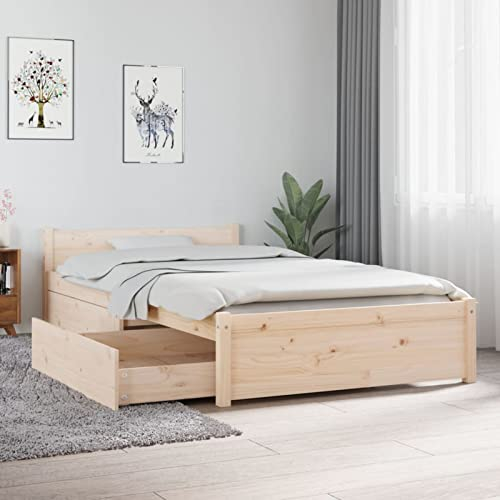 Homgoday Bett mit Schubladen Bettrahmen Holzbett Schubladenbett Gästebett Bett mit Lattenrost Einzelbett mit Stauraum Bettgestell für Schlafzimmer Gästezimmer 90x190 cm