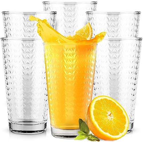 KONZEPT Große Wassergläser 6er Set 380 ml, Moderne Hohe Gläser aus Transparentem Glas, Universelle Trinkgläser Set für Wasser, Saft, Softdrinks, Eiskaffee