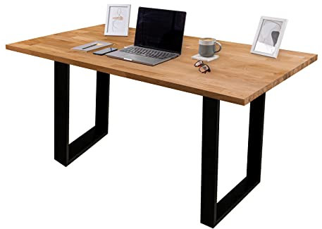 domli Solid Wood Oiled Oak Office Desk With Black Industrial Legs | 1200mm x 600mm x 27mm Oiled Tabletop | Fully Finished Premium European Wooden Tabletop And Leg