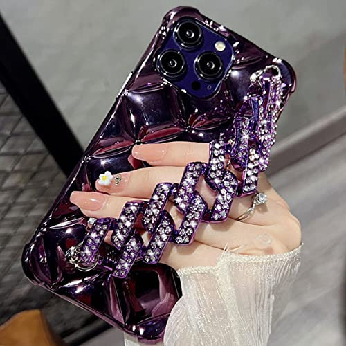 Changjia for iPhone 15 Pro Max Glitter Diamond Soft Silicone Protective Case Purple | with Wrist Strap Loop, Cute, Bling, Rhinestone, Sparkle, Shiny, Shockproof, Women Girls, 6.7