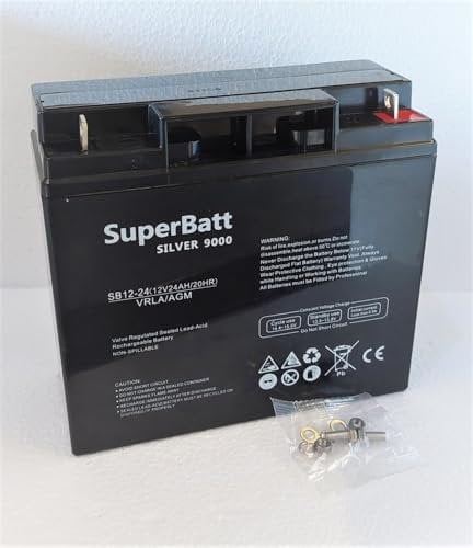 SuperBatt SB12-24 12V 24AH (17AH 18AH 20AH 21AH 22AH) Sealed Rechargeable VRLA AGM Battery for Golf Trolley, Mobility Scooter & Wheelchair, Lawn Mower, Jump Starter