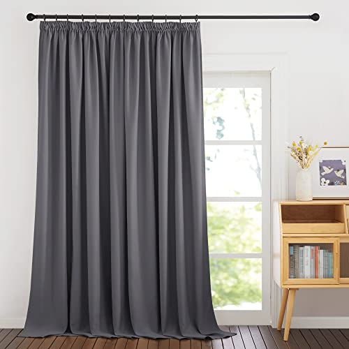 PONY DANCE Wohnzimmer Vorhang mit Kräuselband für Schiene 1er Set H 220 x B 300 cm Verdunkelungsvorhang Thermogardine Hitzeschutz Extra Breie Gardinen Grau Blickdicht Thermal Curtain