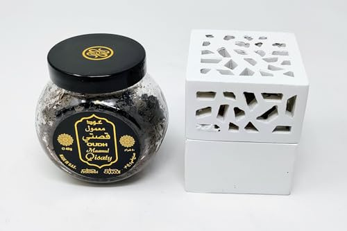 Nabeel Mamul Qisaty Incense Bakhoor by Nabeel | 1 Box with 40g of Authentic Arabic Wood Chip Bakhoor Incense | Perfect for Prayer, Namaaz, Ceremony, Meditation, Relaxation with Bakhoor Burner
