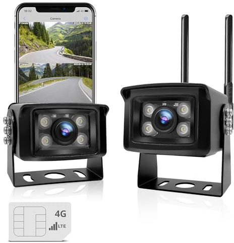GENBOLT LKW-Kamera, 3G/4G LTE Sin WiFi, Außenkamera mit SIM-Karte, akustische und helle Alarme, Fernüberwachung, Doppelkameras für Wohnmobil, LKW, Wohnwagen, IP69K, GB107D