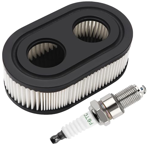 VooGenzek 1 Stück Rasenmäher Luftfilter und 1 Stück Zündkerze, Rasenmäherfilter Ersetzen, Kompatibel mit Briggs & Stratton Motoren 798452 593260