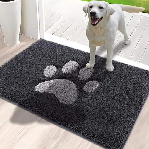 Oiilores Dirt Trapper Door Mat Indoor 60 x 90 cm, Non-Slip Washable Rug, Low-Profile Inside Doormats for Entryway, Super Absorbent Dog Mats for Muddy Paws, Dark Grey