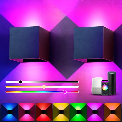 Smart RGB LED Wandleuchte Innen Dimmbar Wandlampe mit App-Fernbedienung,Musik-Sync,DIY 16 Millionen Farben,Einstellbar Abstrahlwinkel Led Wandbeleuchtung Innen/Außen für Schlafzimmer Flur Wohnzimmer