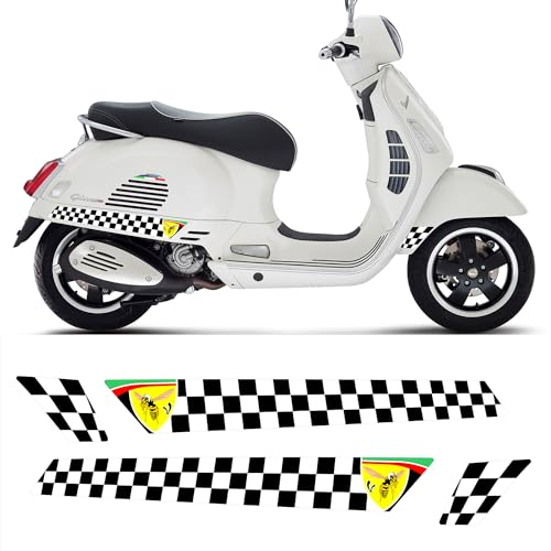 Generisch Vespa Seitenstreifen Aufkleber Kariert mit Wespenschild für GTS 125 150 200 250 300 GTV Decal Laminiert, vstripes3