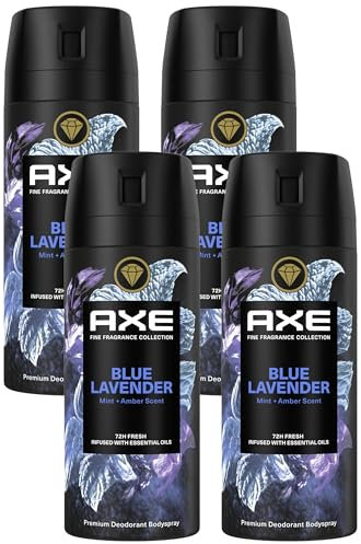 Axe Premium Bodyspray Blue Lavender Deo ohne Aluminiumsalze für 72H Frische 150 ml (Packung mit 4)