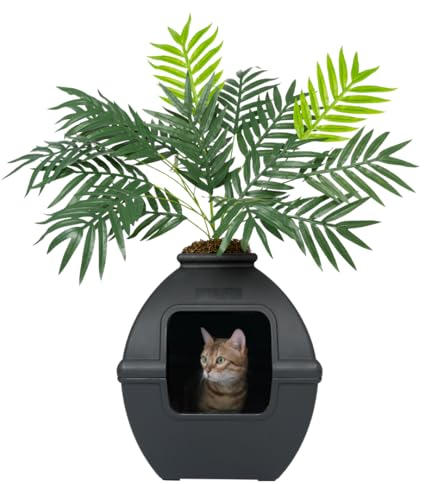 Good Pet Stuff Verstecktes Katzenklo mit Kunstpflanze, dekorativer quadratischer Hof-Pflanzgefäß, Kohlefilter, Geruchskontrolle, leicht zu reinigen, Basis-Set, Schwarz