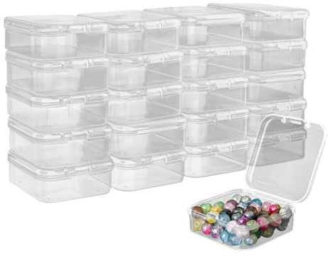 20Stk Kleine Durchsichtige Kunststoff Aufbewahrungsbox, Transparenter Quadratischer Perlen Organizer, Stapelbare Rechteckige Bastelprojekte Box, Plastik Klar Behälter Box mit Klappdeckel für Pillen