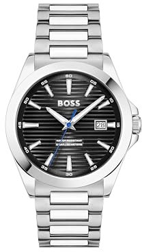 BOSS Uhr mit DREI-Zeiger-Quarzwerk für Herren Kollektion Strike mit Silbernes Edelstahlarmband - 1514170