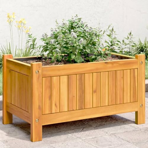 qohoio Jardinière avec Doublure 54x31x30 cm Bois Massif d'acacia Jardiniere sur Pieds,Bac avec Treillis,Jardiniere Terrasse