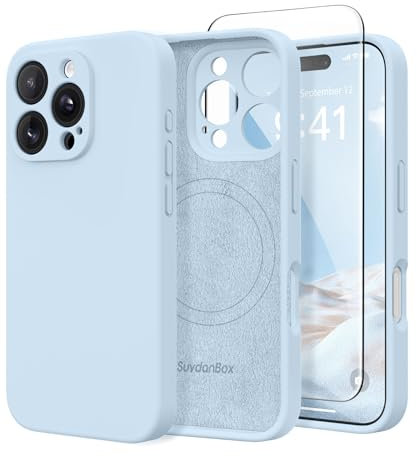 SuydanBox Magnetic for iPhone 16 Pro Max Case, Compatible with MagSafe, [Full Camera Protection][Screen Protector] Silicone Shockproof Protective Phone Case for iPhone 16 Pro Max 6.9, Light Blue