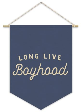 XYDEG Navy Blue Boy Room Decor,Long Live Boyhood Canvas Banner Nursery Playroom Wall Decor for Boys Bedroom Toddler Decorations Teen Boy Room Decor,Playroom Decor Wall Hanging Flag 15x11 Inch