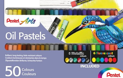 Pentel PHN - Tizas pastel al óleo (50 colores, incluye metálico y neón, 50 unidades, colores surtidos)