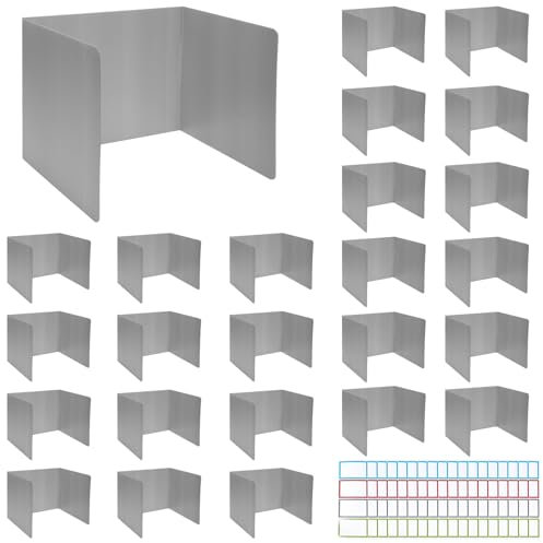 Novelfun 24 Stück Trennwand für Schreibtisch Tragbarer Faltbare Schreibtischteiler Schule mit 72pcs Namensschildern für Bibliothek Schreibtisch Schule Büro - Grau