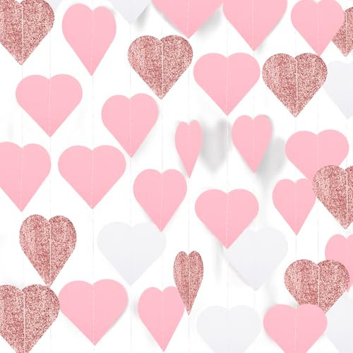 Tyqour 120 Stück Herz Girlande Hochzeit Deckenhänger Banner mit HerzDeko, Hängend Herzgirlande, Herz Papier Rosa Deko, Girlande Geburtstag Mädchen für Heiratsantrag Deko,Romantische-Deko