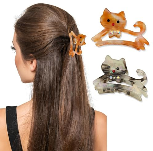 Pinces à Cheveux, épingle à Cheveux Chat, Petites Pinces à Cheveux pour Femme, Pinces à Cheveux Rectangulaires pour Cheveux Carrées pour Cheveux pour Femme (Écaille+orange)