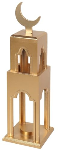 Paxrmuky Holz Gold Halbmond Minarett – HaJJ Umrah Mubarak Islamische Moschee Dekor, muslimische Ramadan Eid Dekoration, handgemachte Masjid Turm, arabische Gebet Ornament für Zuhause und Büro
