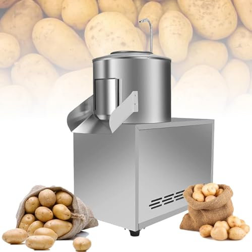 Vegetable Peeler 1100W Commercial Electric Potato Peeler Machine, Friction Peeling, Automatic Potato Peeler Washer, All Steel Body for Taro Ginger Sweet Potatoes Peeling Use 240KG/H
