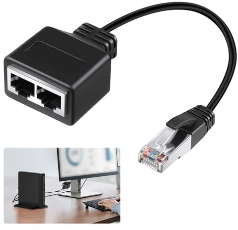 RJ45 Ethernet Splitter Cable Extender 1 to 2 - Compatible with Cat5, Cat5e, Cat6, Cat7 for Home and Office (Black)