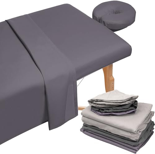 3-teiliges Set aus Mikrofaser-Massageliegen-Set, 3-teilig, 3-teilig, inkl. Massage-Bettlaken, Spannbetttuch und Massage-Gesichtsauflage, fleckenabweisend, knitterarm (Dunkelgrau, Grau, Khaki)