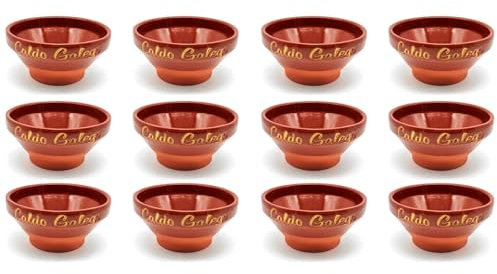 Acan Tradineur - Pack de 12 tazas de barro para caldo gallego, tazón, cuenco para sopa, aperitivos, producto artesanal, fabricado en España (Marrón - 14,2 x 7,1 cm)