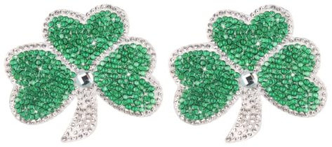 Kistreao 2 x grüne Kleeblatt-Aufnäher zum Aufbügeln, Glitzer, Strass, Kleeblatt, Applikation, Kristall, St. Patrick's Day, für Kleidung, Jeans, Hüte, Rucksack, DIY-Zubehör