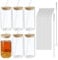 HAOYULUO 6er Set Glas mit Deckel und Strohhalm, 500 ml Trinkgläser mit deckel, Dosenförmige Glasbecher, Geeignet für Eiskaffeetassen, Limonaden, Smoothies, Bier, Cocktails (500ML, 6, stück)