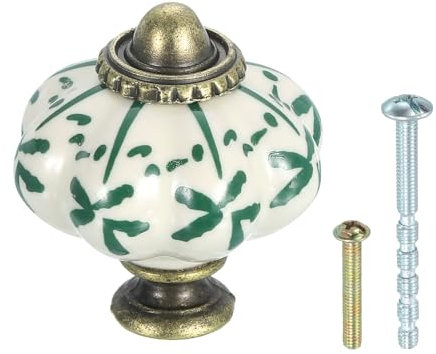 sourcing map Ceramic Knobs, 35mm/1.38 Pumpkin Cabinet Knob Drawer Pull Handle Vintage Drawer Knobs with Screws for Vanity Bedroom Furniture Closet, Green