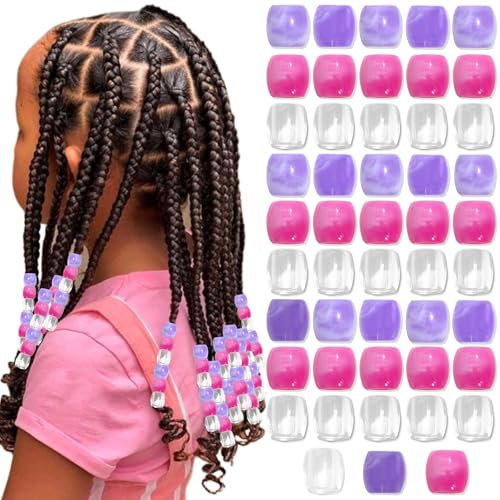 Kotkiddy 48 Pieces Pink Hair Beads Purple Large Beads for Braids Pony Beads for Kids Girls Loc Dreadlock Accessories Cute Braids Decoration Jewellery Making Kit