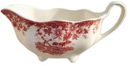 NMGHUTE Sauce Jug Gravy, Red Windmill Pattern Juice Gu Ceramic Juice Steak Sauce Dou Family Gravy Boat Dinner Party