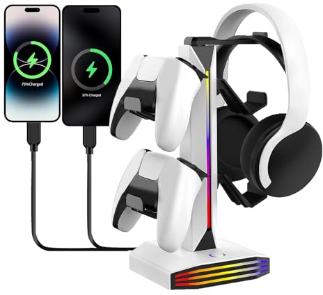 AUNMAS RGB Controller Stand Headset Holder, Rotierbarer Schreibtisch mit RGB -Beleuchtung Typ C und 2 USB -Ports Gaming -Organisator für Home Office, für das Studienstudio