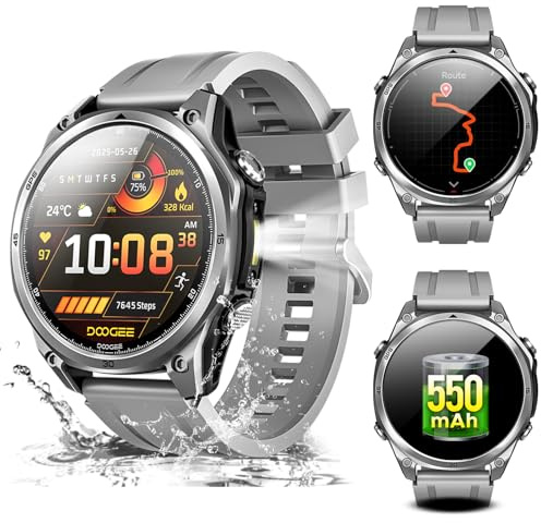 DOOGEE Militär-Smartwatch für Herren, taktische GPS-Uhr mit doppeltem Band, 5 ATM, für Android und iPhone, AMOLED-Display von 3,7 cm (1,43 Zoll), 170 + Sportmodi, Antwort/Anrufe