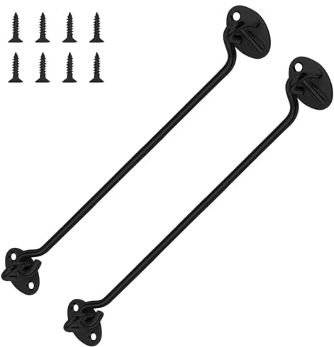 CHSEROK 2 ganchos para tormentas de 350 mm con ojal, pestillo de puerta de acero inoxidable, gancho de bloqueo negro, con 8 tornillos, para casa, jardín, valla