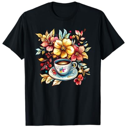 Tasse à café Vintage avec Fleurs colorées T-Shirt